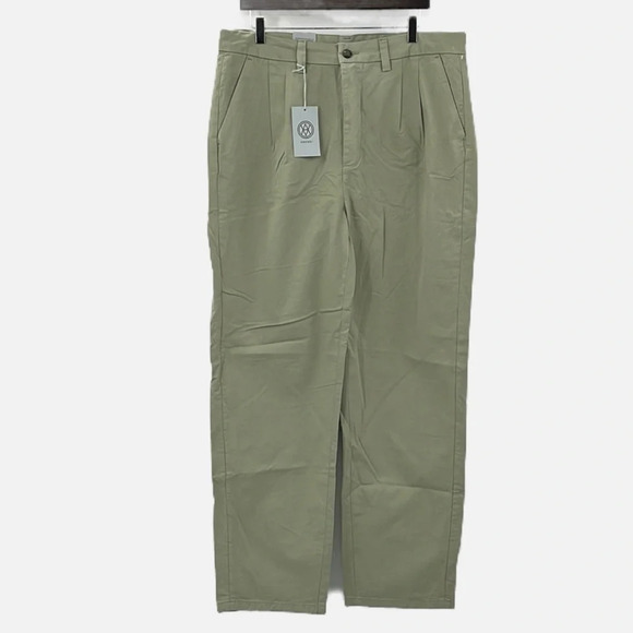 Amendi Gunnar in Green Organic Cotton Pleat Front Button Fly Pants - NEW Size 34 - Picture 1 of 13